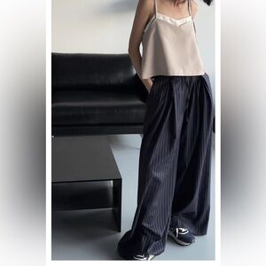 The Frankie Shop Noor Navy Striped Wide-Leg Pants - Size Small